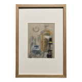 Alfred Gaspart (1900-1993), "Les Bouteilles" Cubist still life, pencil and oil pastel drawing