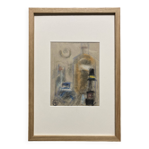 Alfred Gaspart (1900-1993), "Les Bouteilles" Cubist still life, pencil and oil pastel drawing