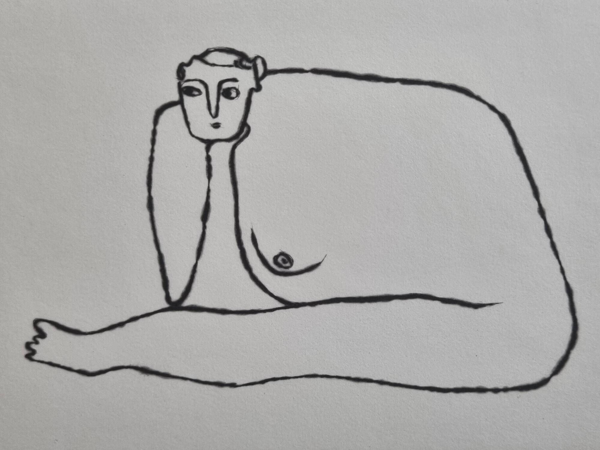 Meditative Figure in Aquatint on Lana Paper by Claude L'Hoste, 28 x 38 cm