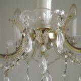 Vintage French Metal Crystal and Glass 5 Arm Paris Chic Style Chandelier