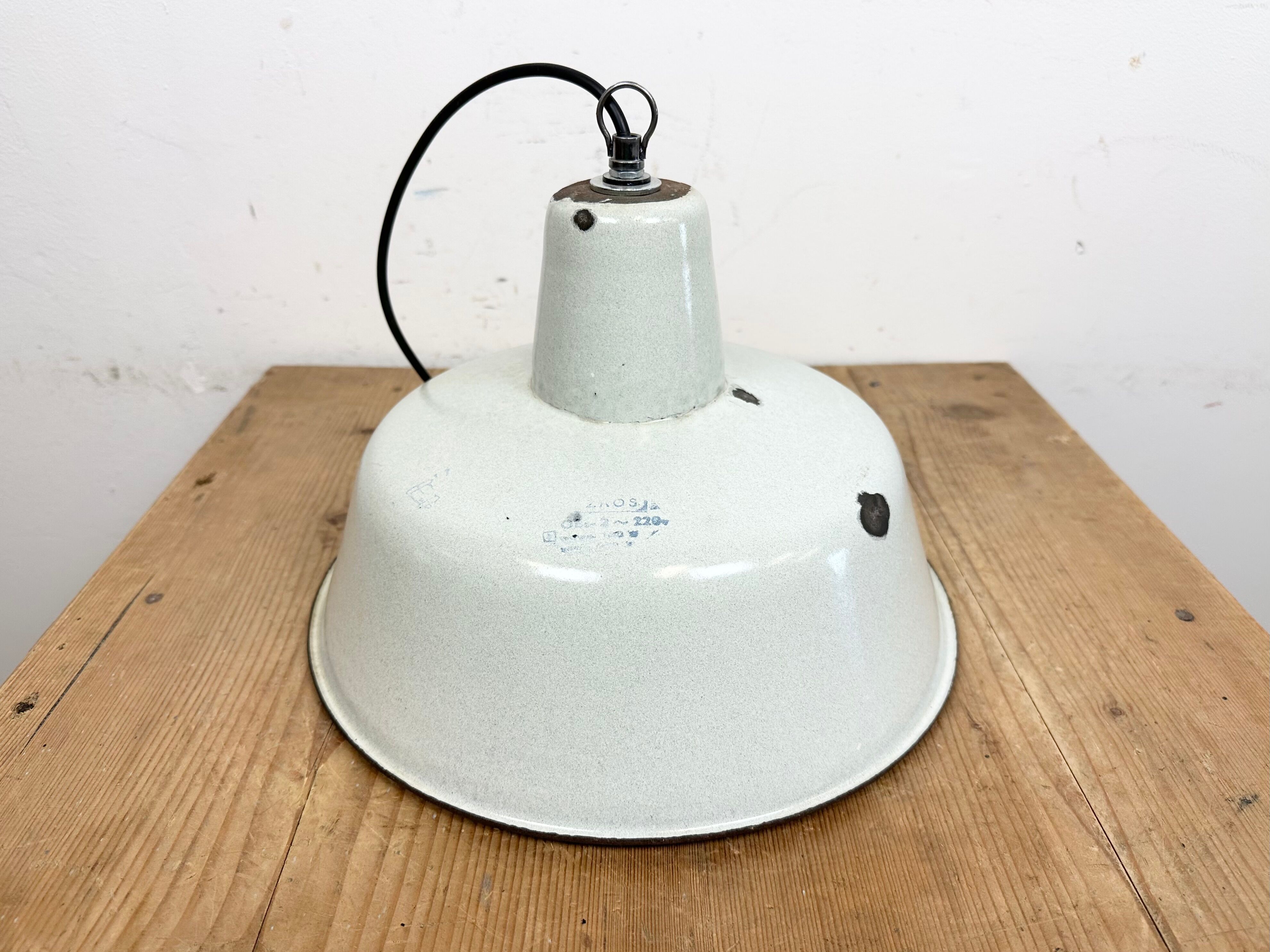 Industrial White Enamel Factory Pendant Lamp from Zaos, 1960s