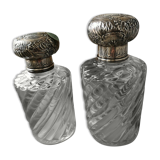Lot of 2 crystal bottles model bamboo solid silver cap