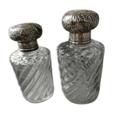 Lot of 2 crystal bottles model bamboo solid silver cap