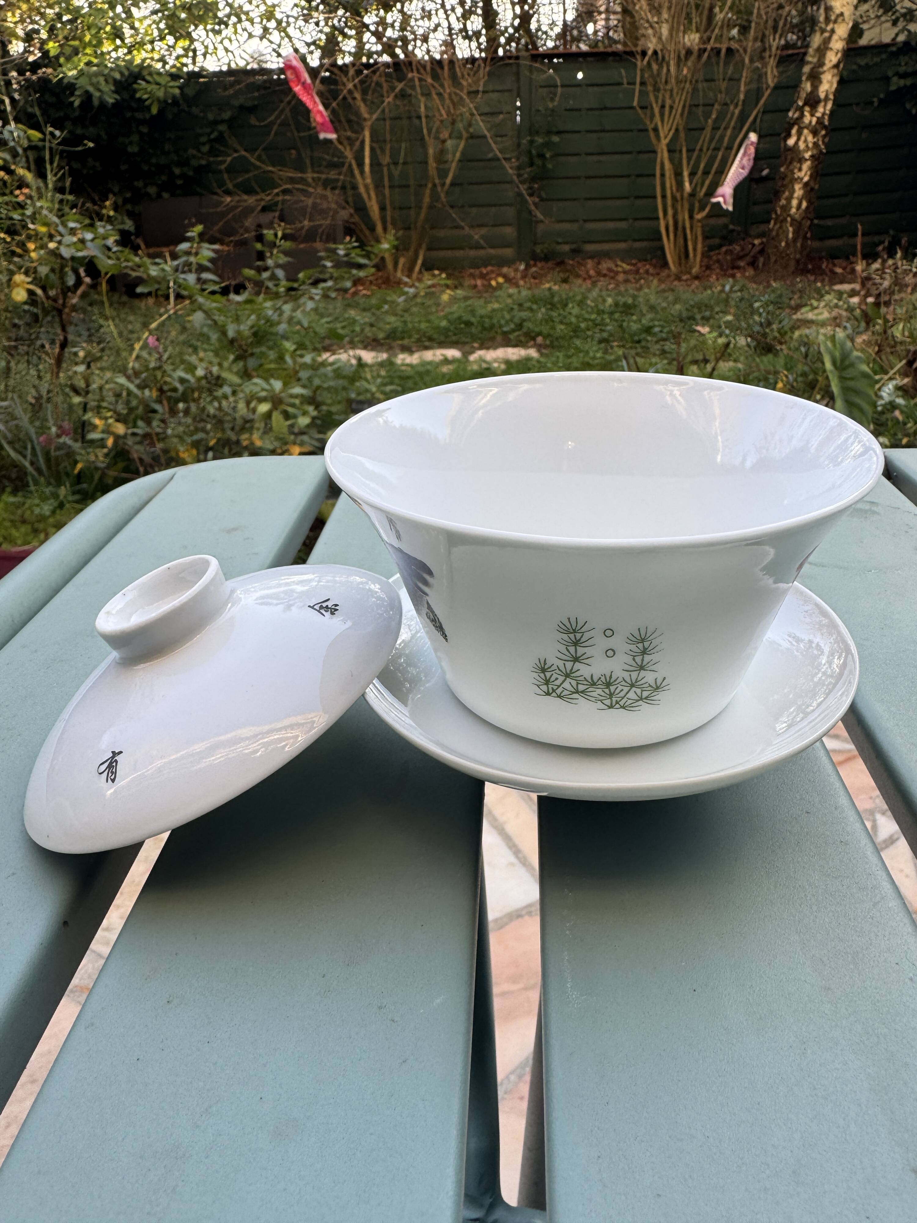 Service à thé chinois – 2 gaiwan + pot porcelaine haut de gamme (Cha Yuan)