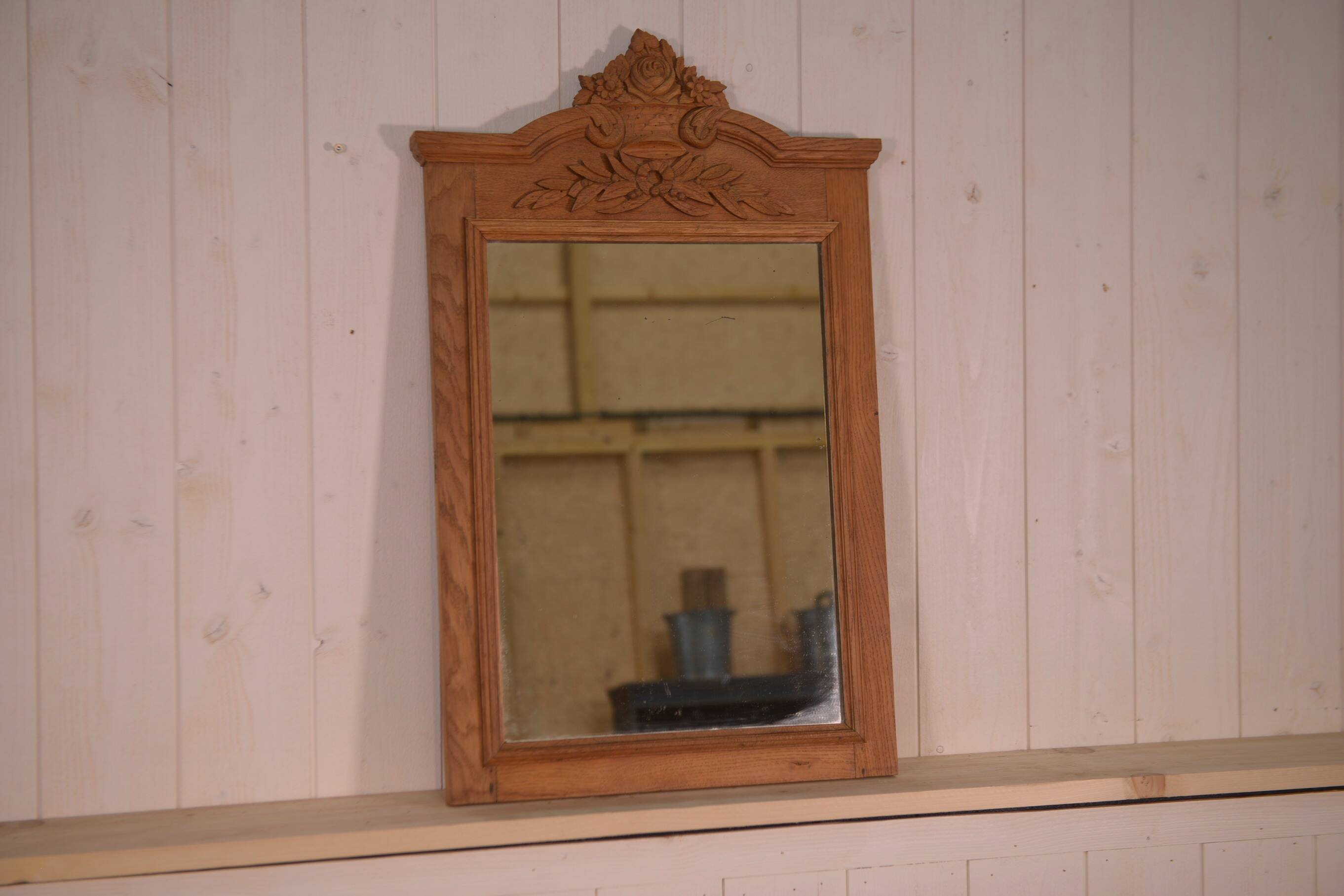 Art Deco 1930s solid oak carved mirror