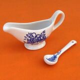 White porcelain gravy boat, fruit basket decor