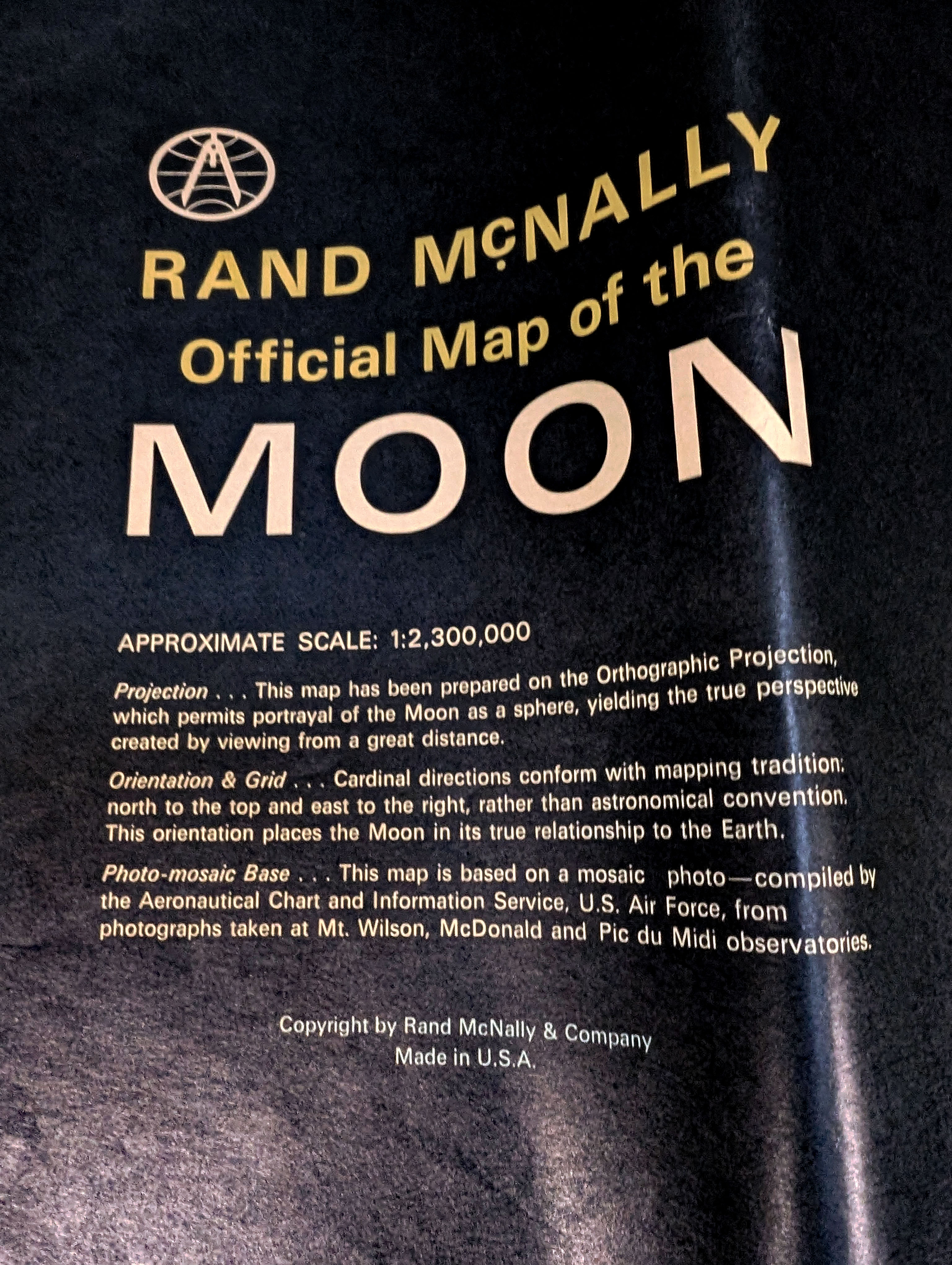 Large official map of the Moon Rand McNally, special 3D edition, USA.