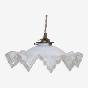 Suspension vintage en verre blanc, opaline