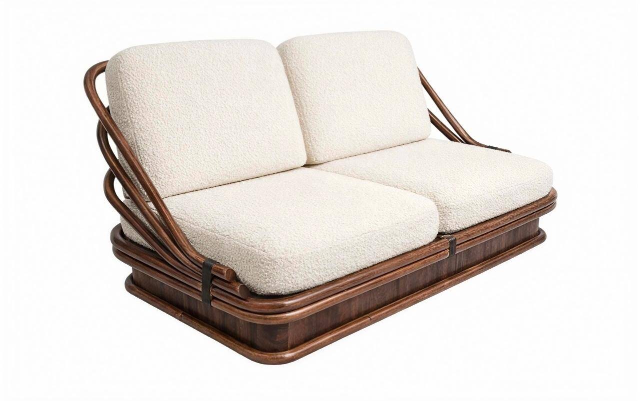 Canapé Mid Century Modern en bambou et cuir par Vivai del Sud