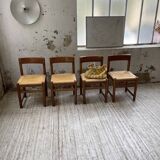 Set of 4 elm straw chairs from the 50s