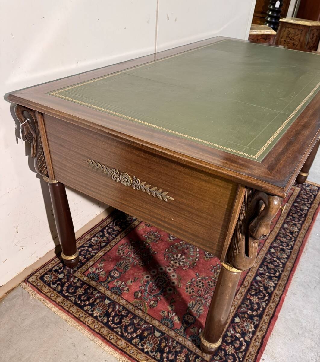 Empire-style minister's desk with swan necks in mahogany.