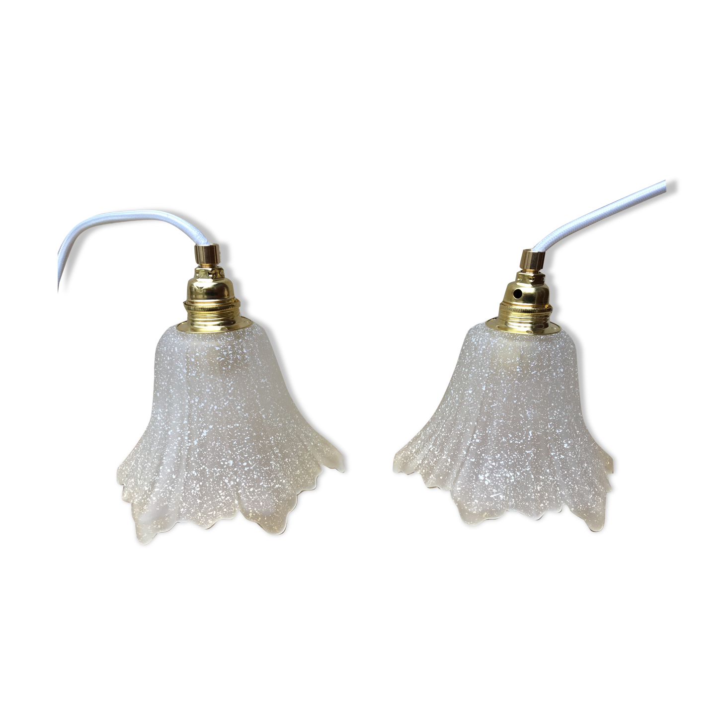 Paire de baladeuses tulipe en verre moucheté