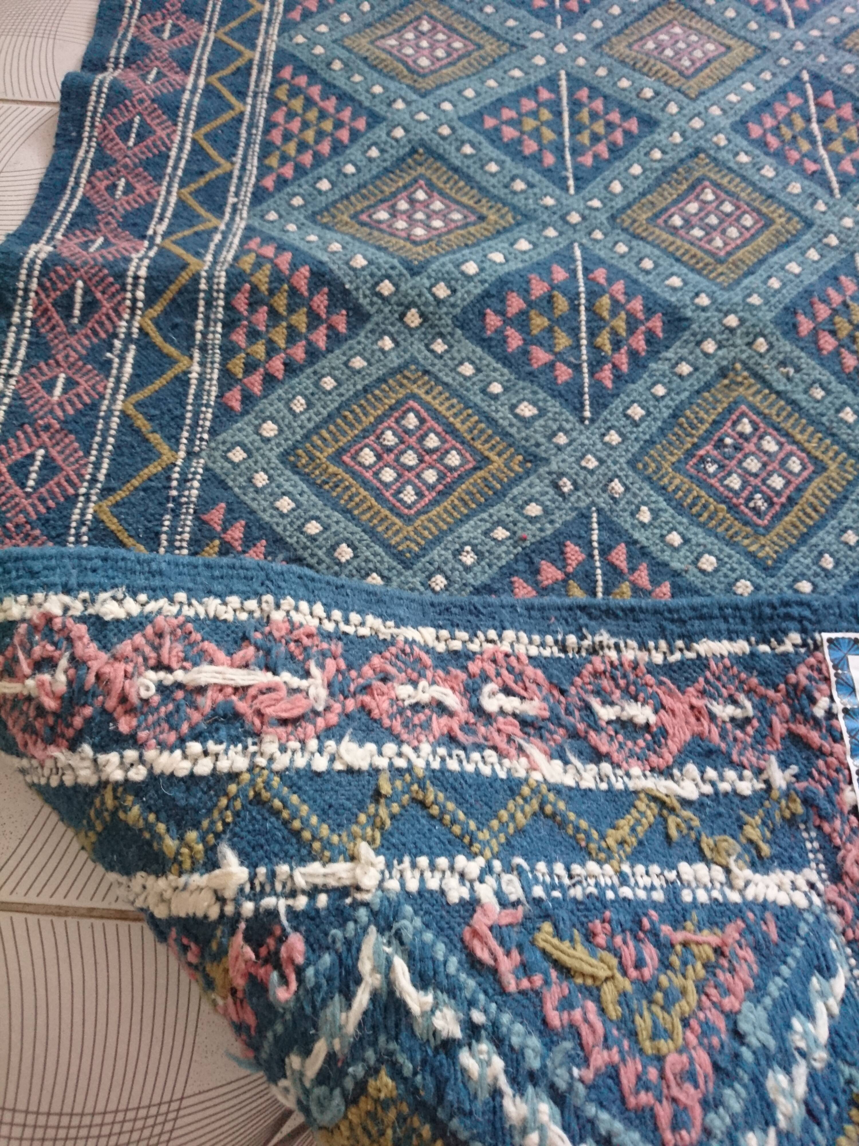 Berber carpet handmade multicolored wool 146 x 260 cm