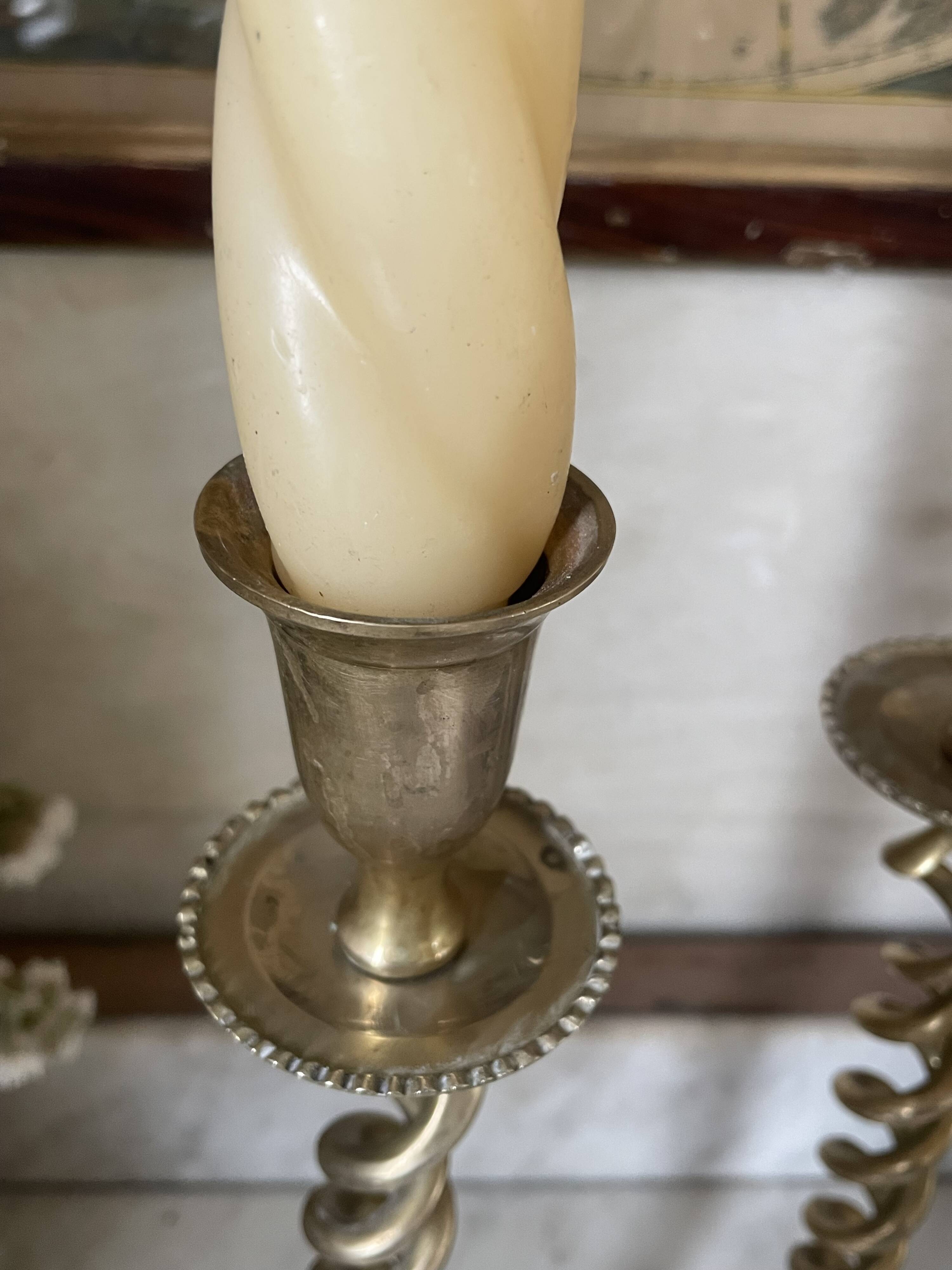 Pair of twisted brass candlesticks 37cm