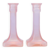 Set of 2 pink glass candlesticks