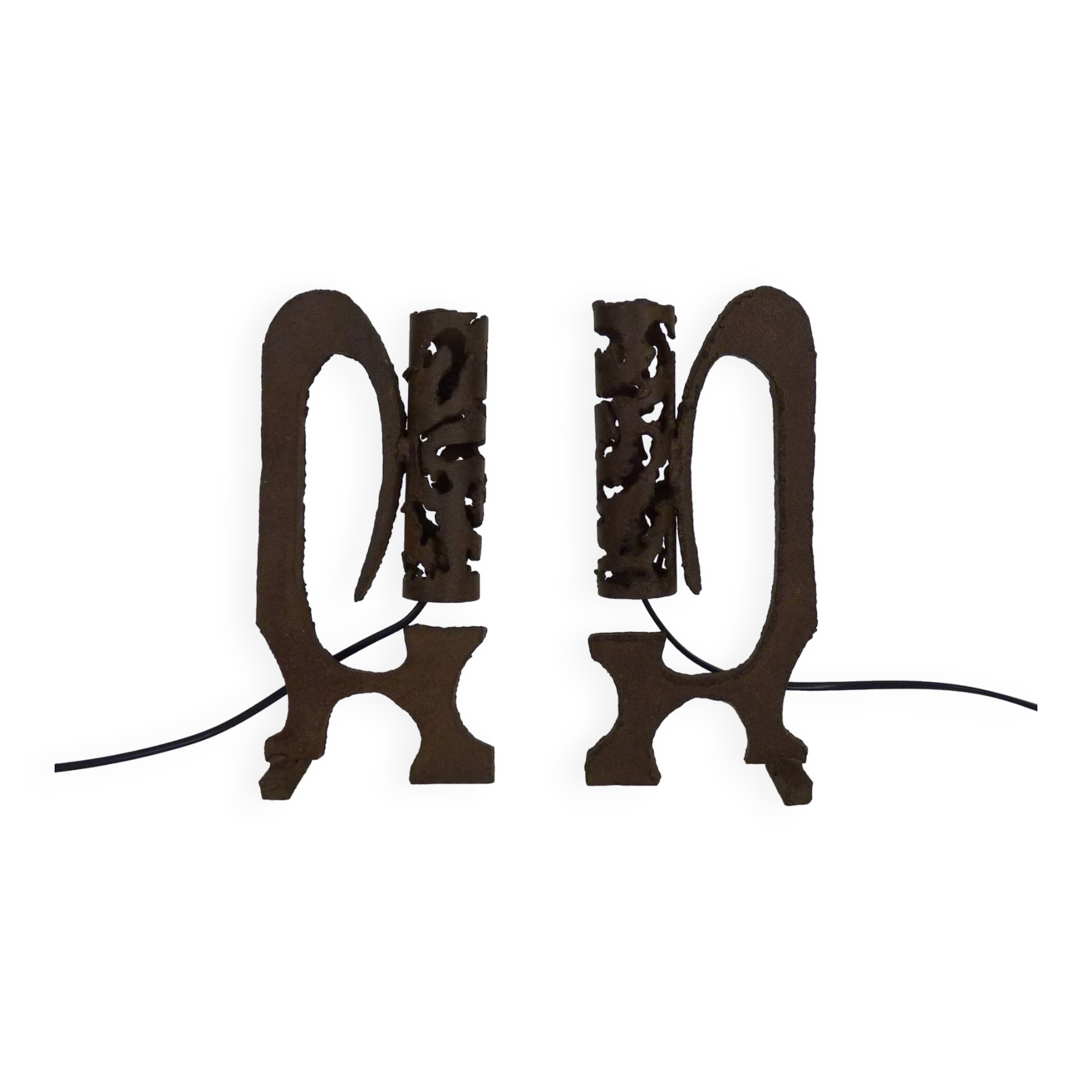 Pair of brutalist cast iron lamps, 1960s
