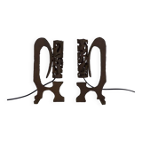 Pair of brutalist cast iron lamps, 1960s