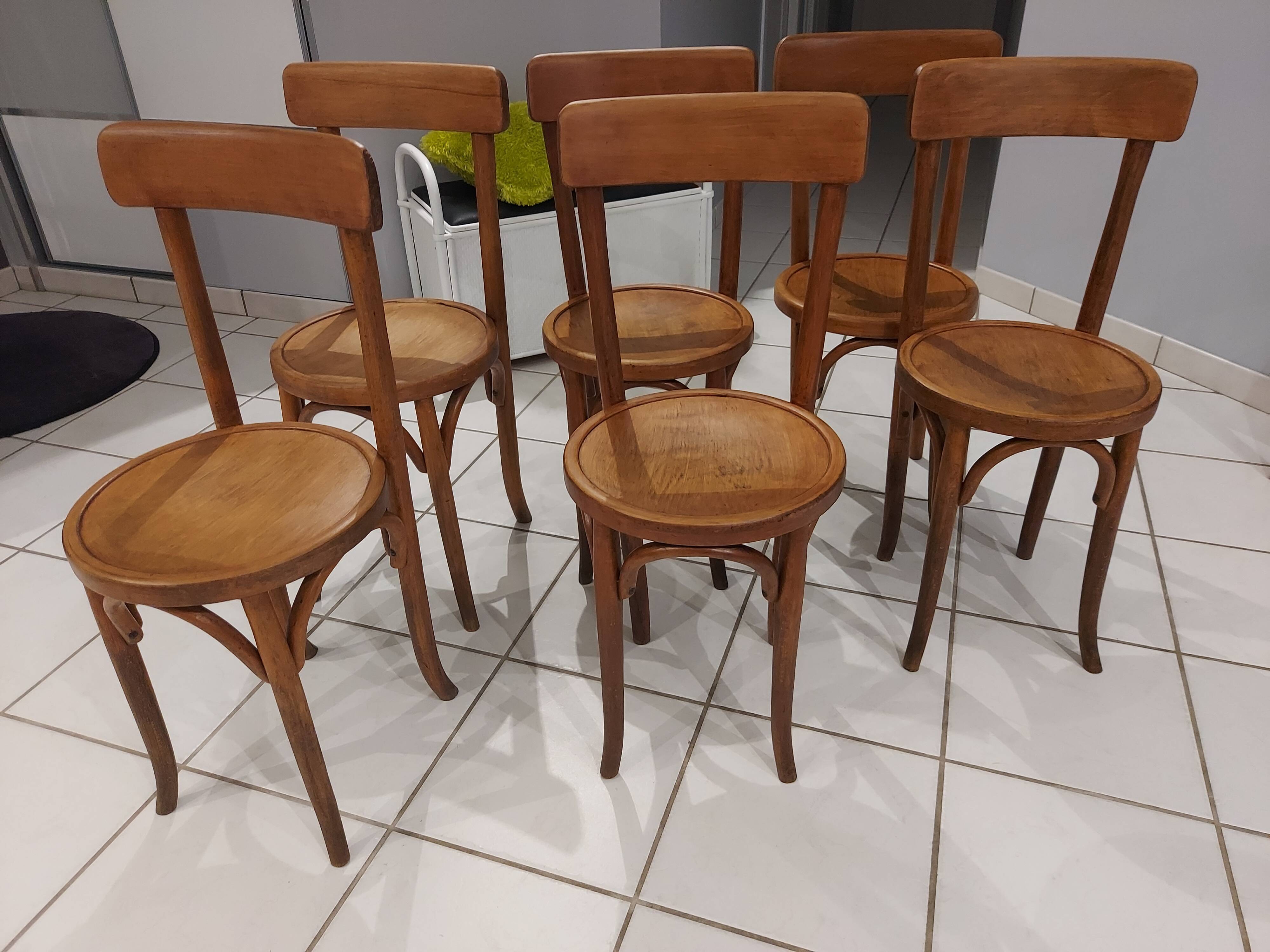 Suite of 6 Chairs by Bistrot Baumann vibtage 1920s