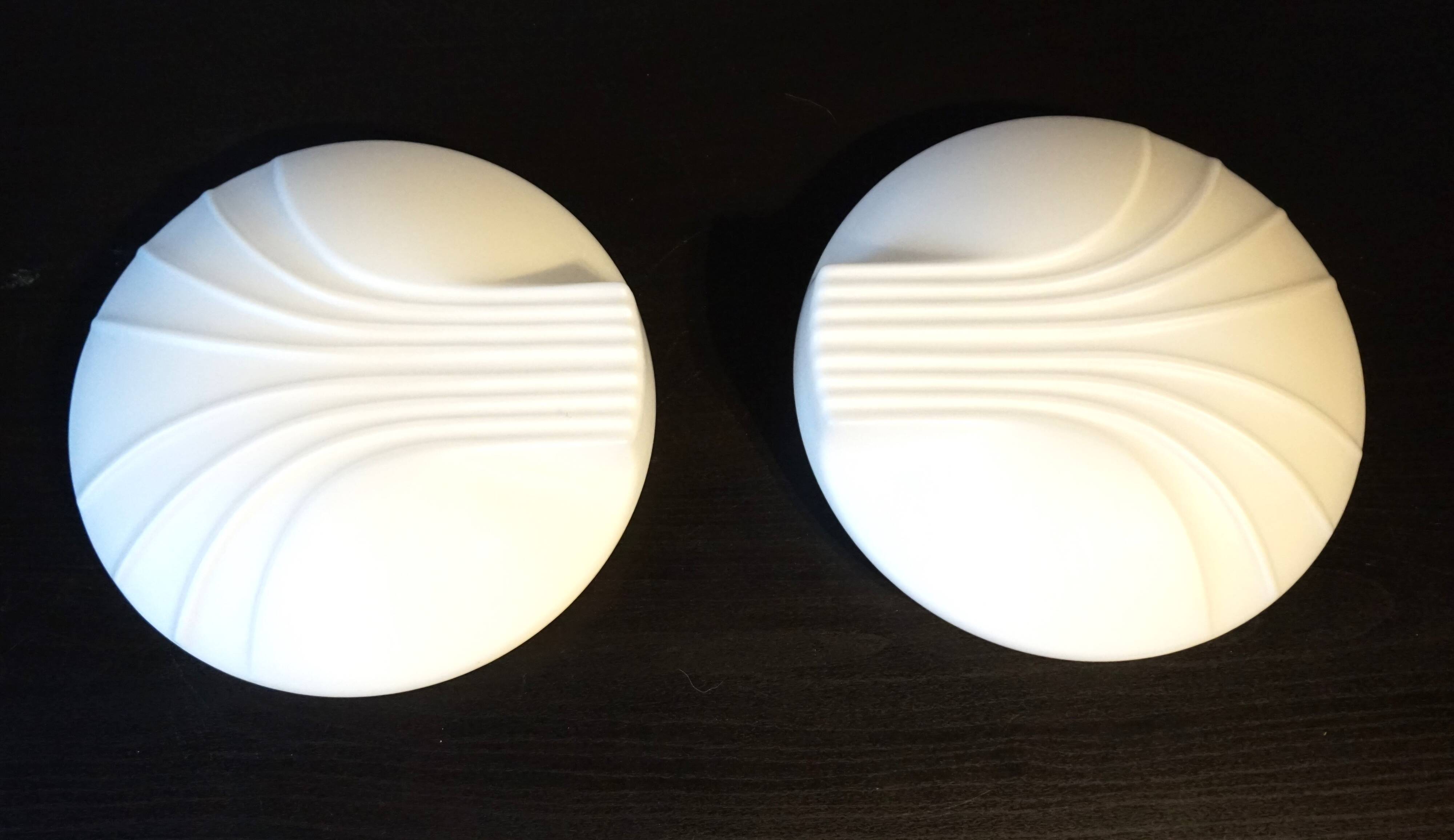 Set of 2 Hillebrand Art Deco shell opal glass wall lamps, 1960