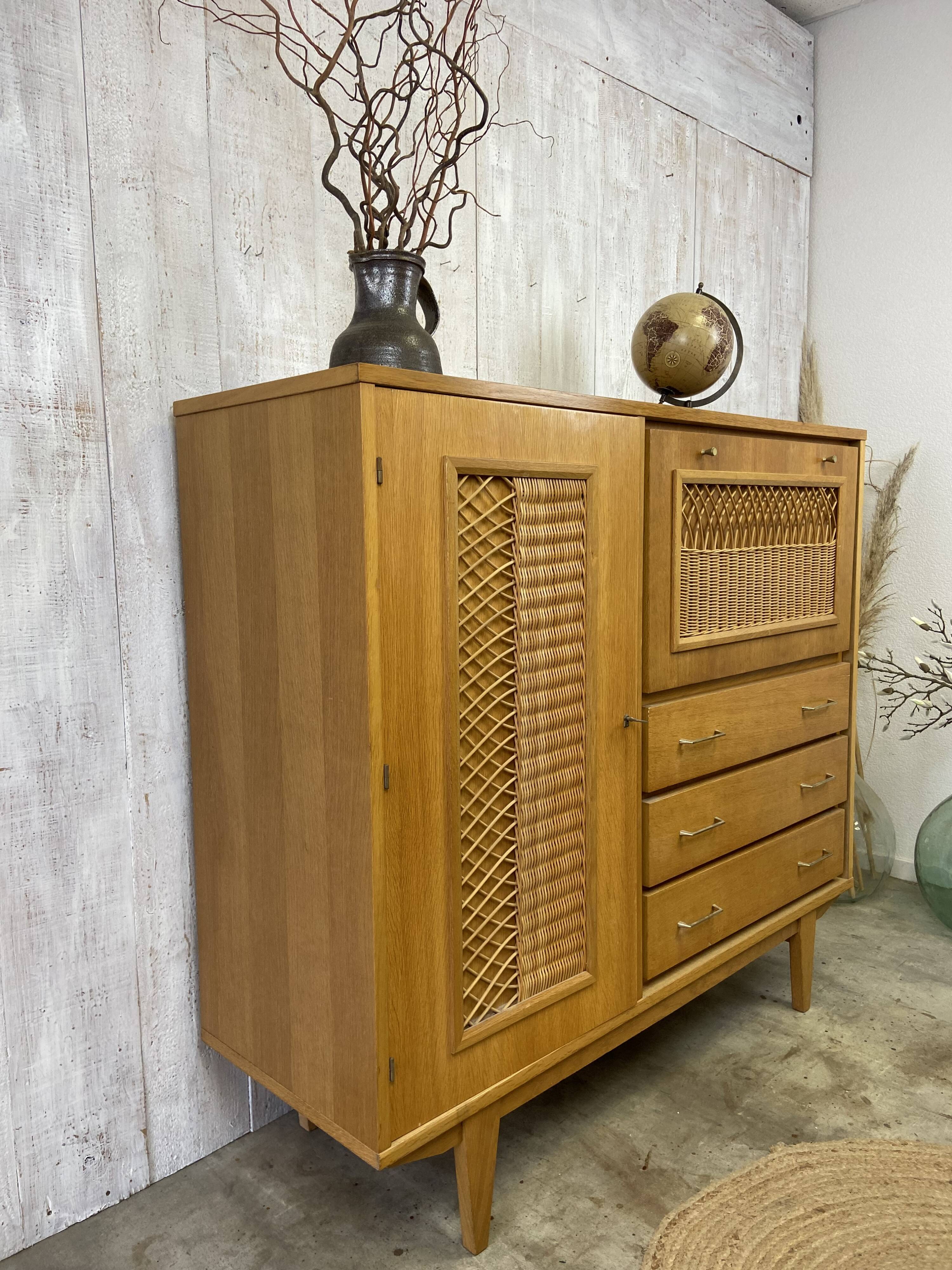 Armoire bois/osier vintage Selency