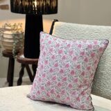 Indian block print flower cushion "flower" - pink/white