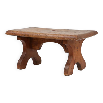 Rustic mid-century stool in full oak, France ca. 1890