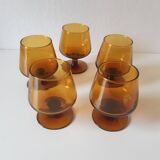 Set of 5 vintage amber liquor glasses