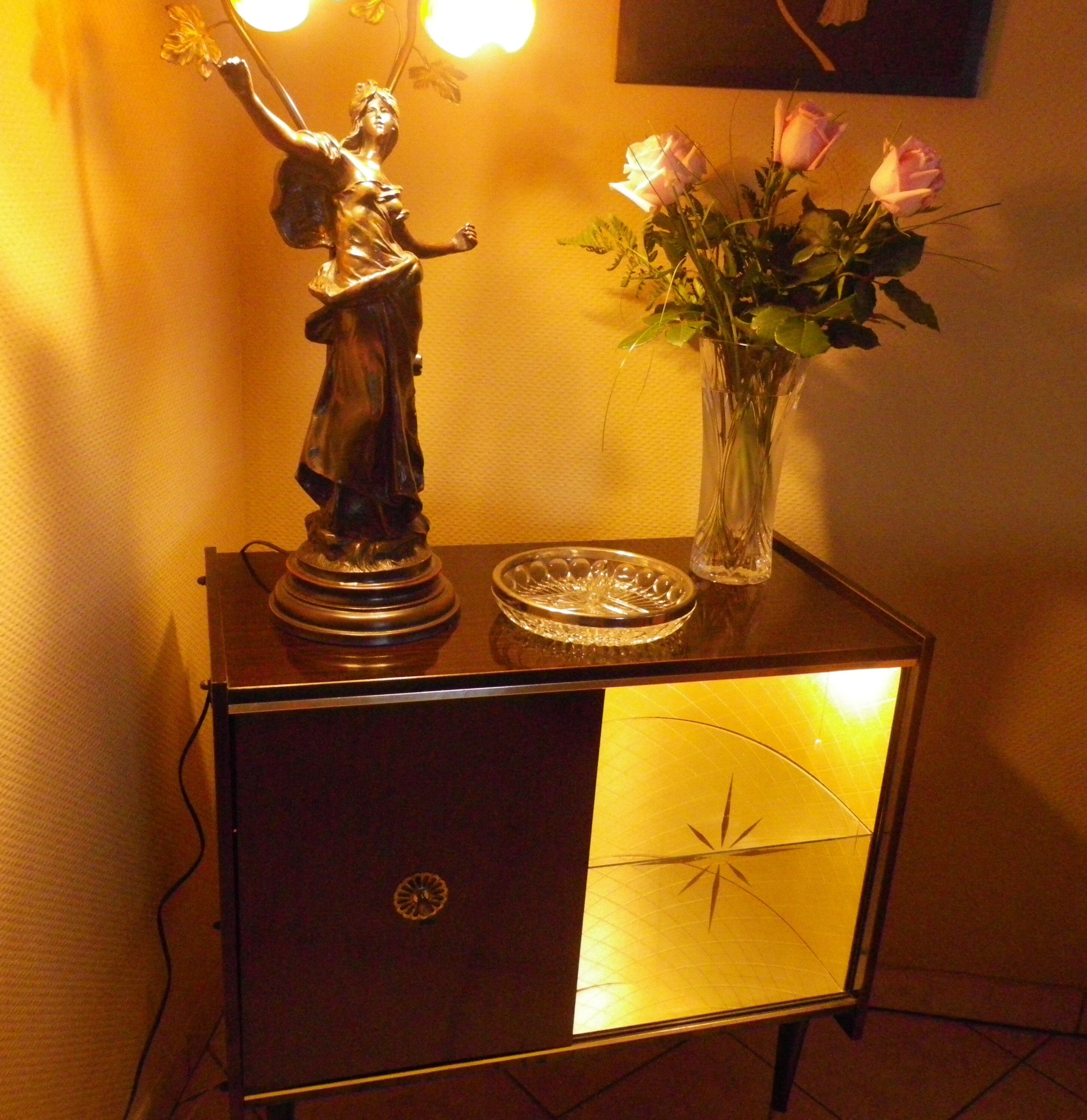 Bar furniture on formica wheels with mirror and lighting - 50s