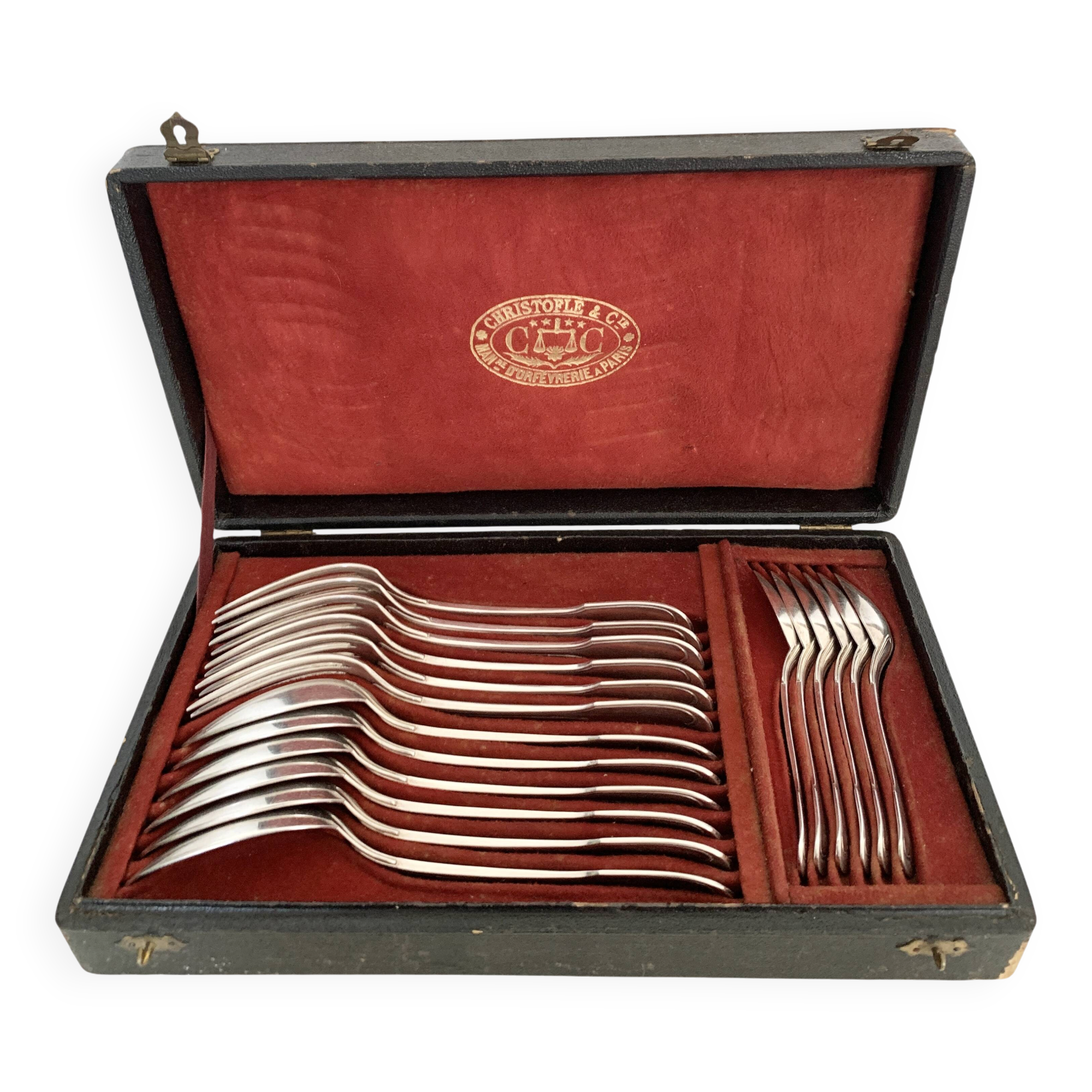 Christofle silver-plated cutlery set in its original case.