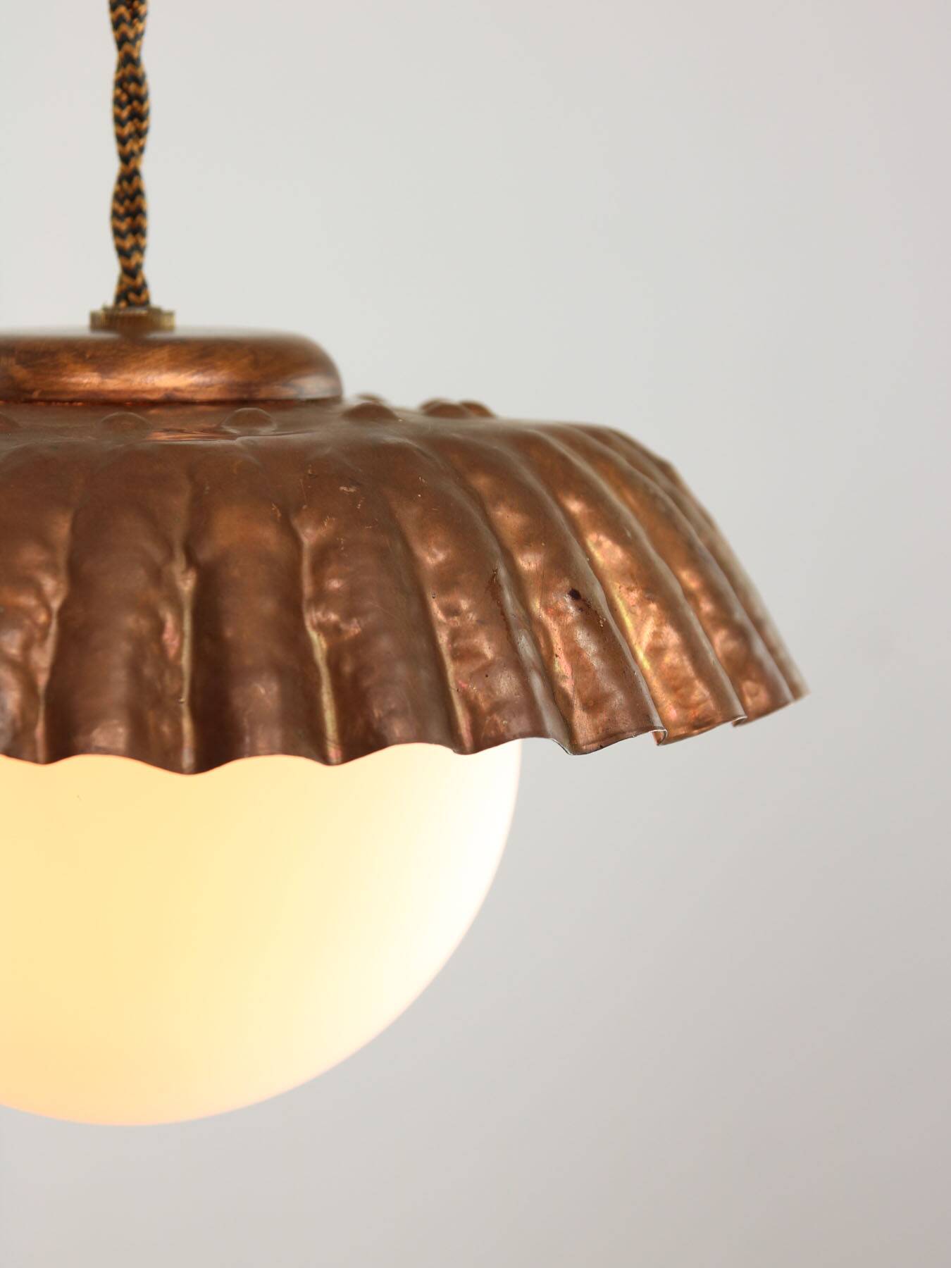 Mid-Century Italian Copper and Opaline Pendant Lamp