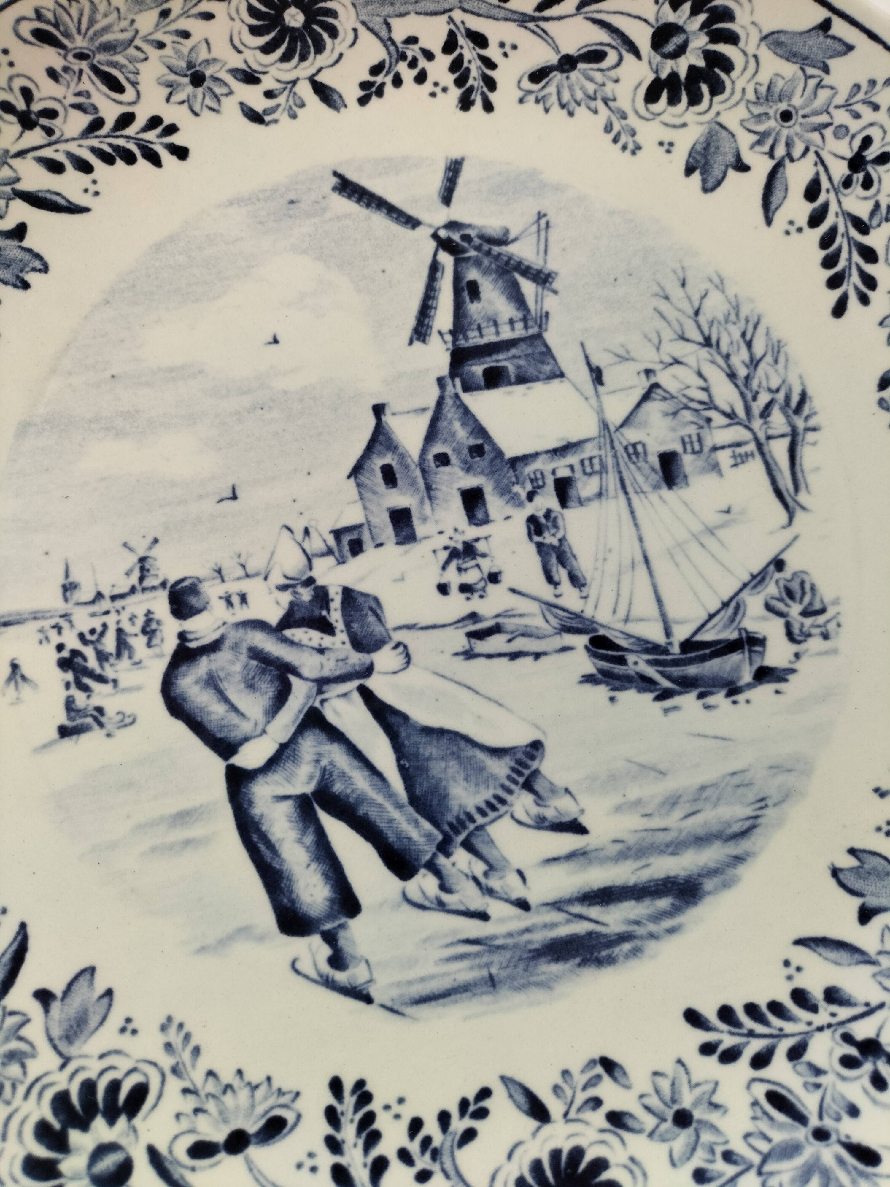 Decorative plate Boch – Delft decor, winter scene (1960s–70s)