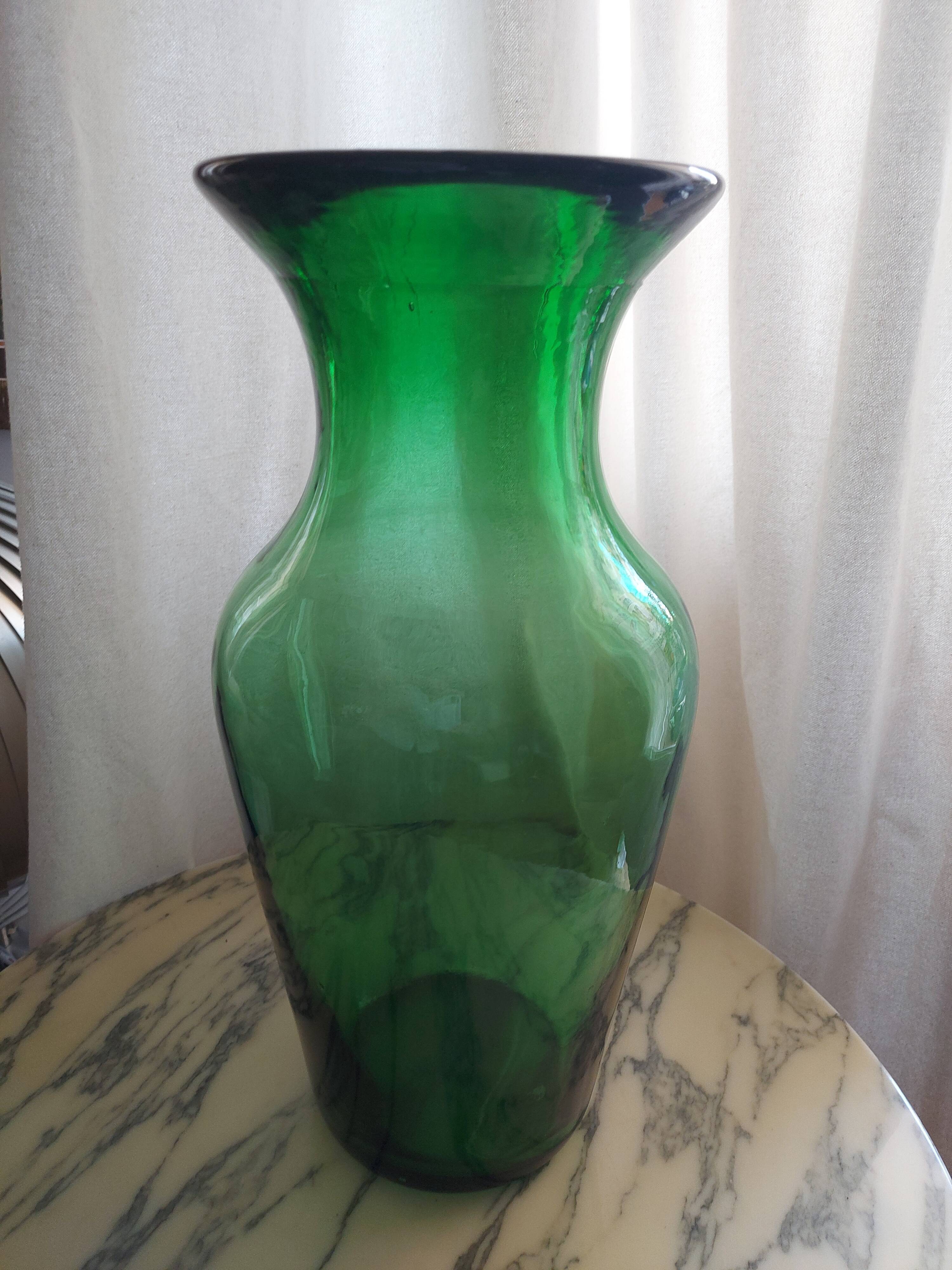 Blown glass vase, bottle green