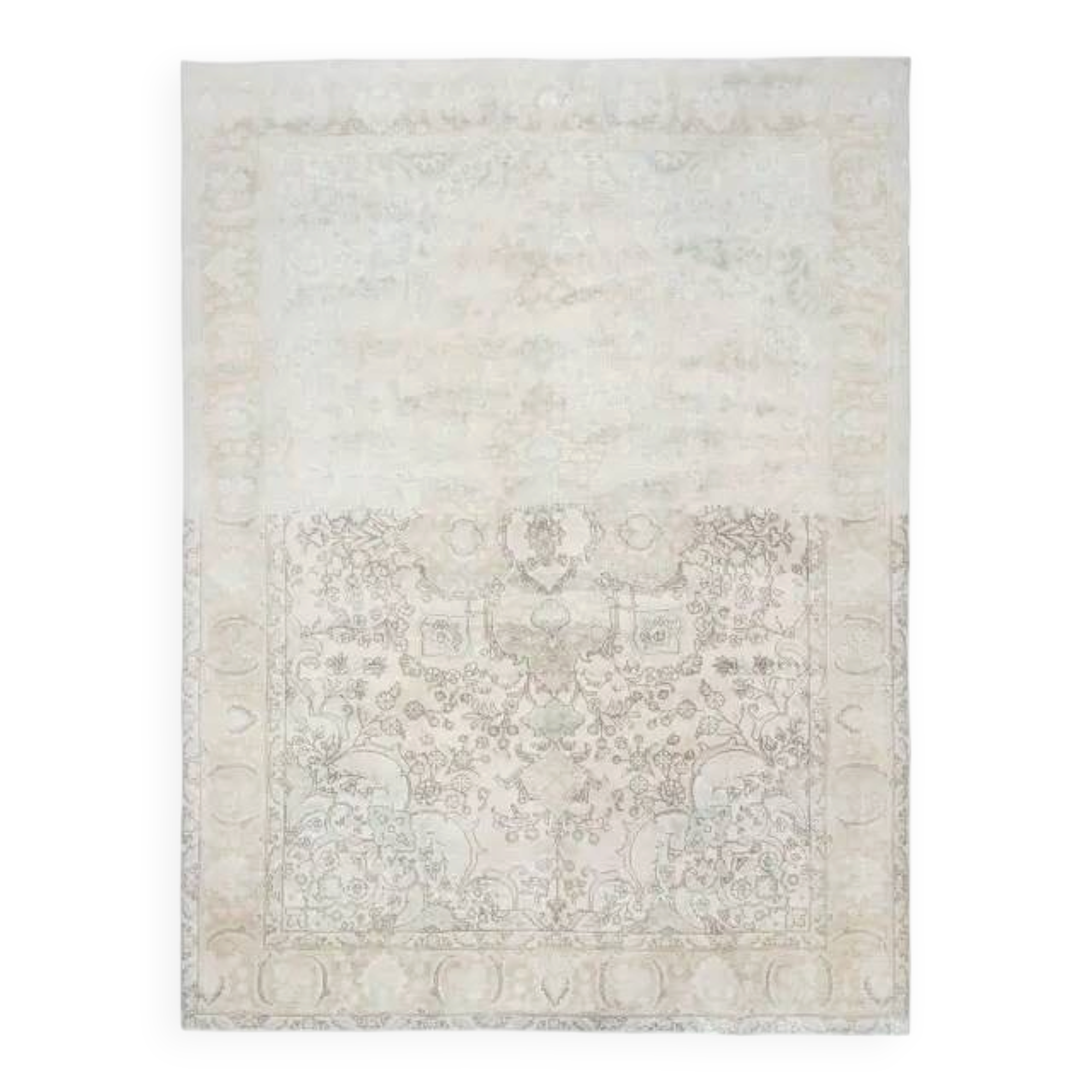1970s Vintage Persian Handmade Wool Cotton Beige Area Rug 285x370