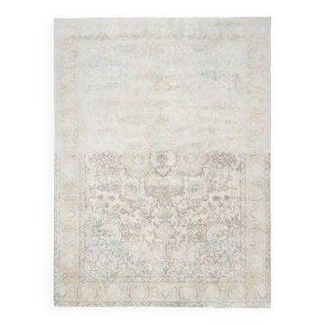 Tapis persan fait main en laine et coton beige 285x370 des années 1970