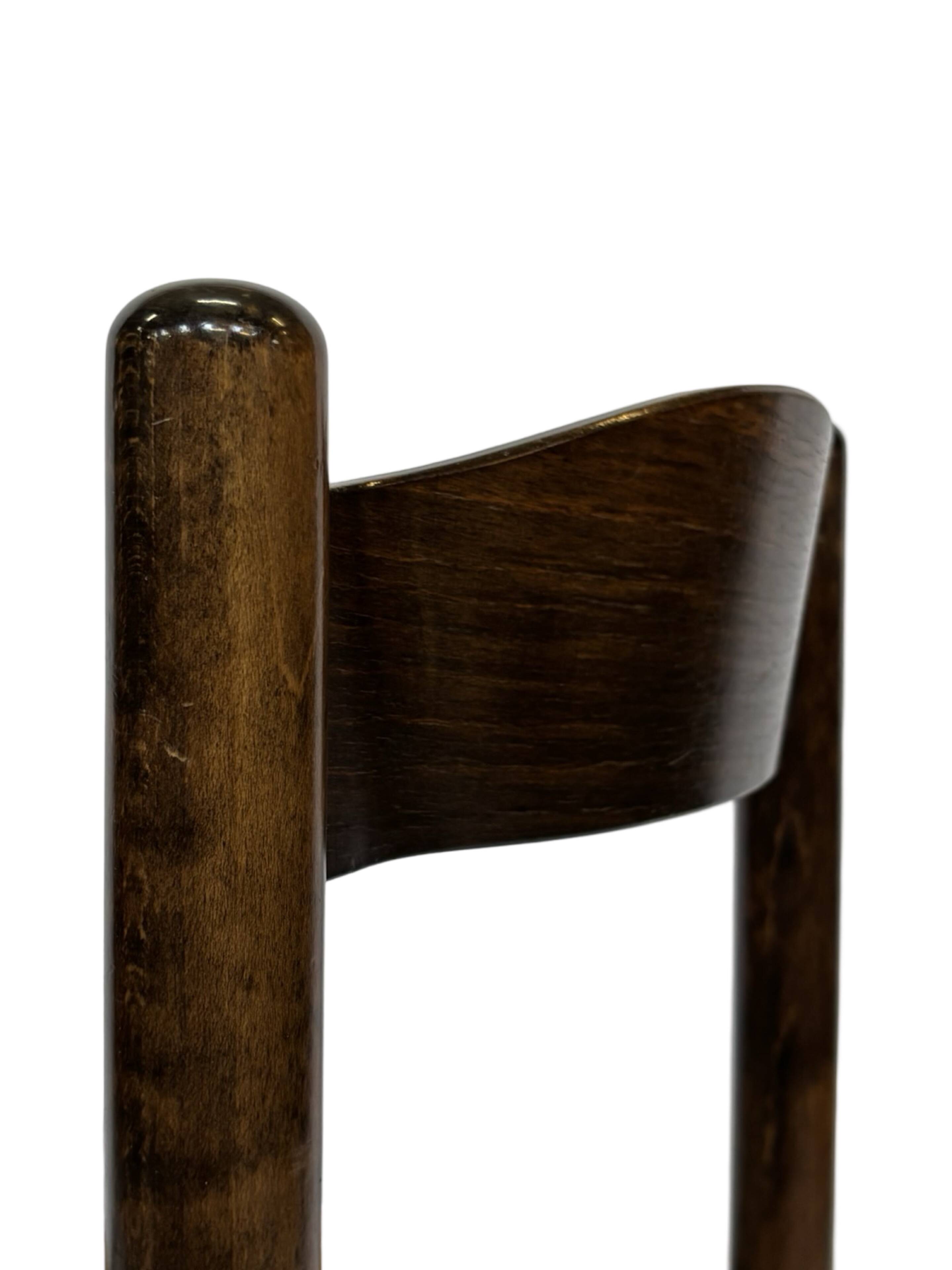 Set of 4 dark brown wooden chairs 70s minimalist design