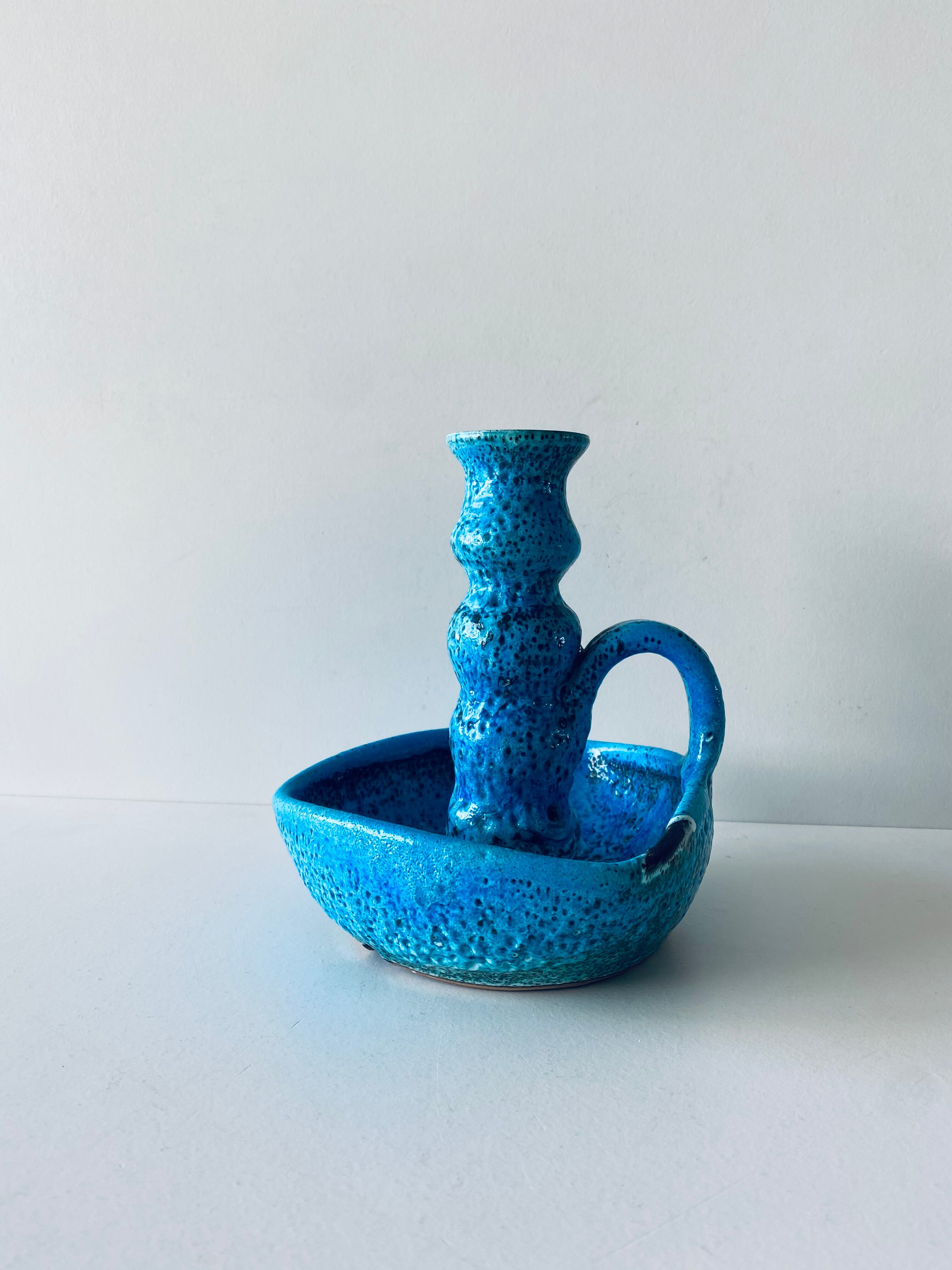 Candle holder fat lava blue