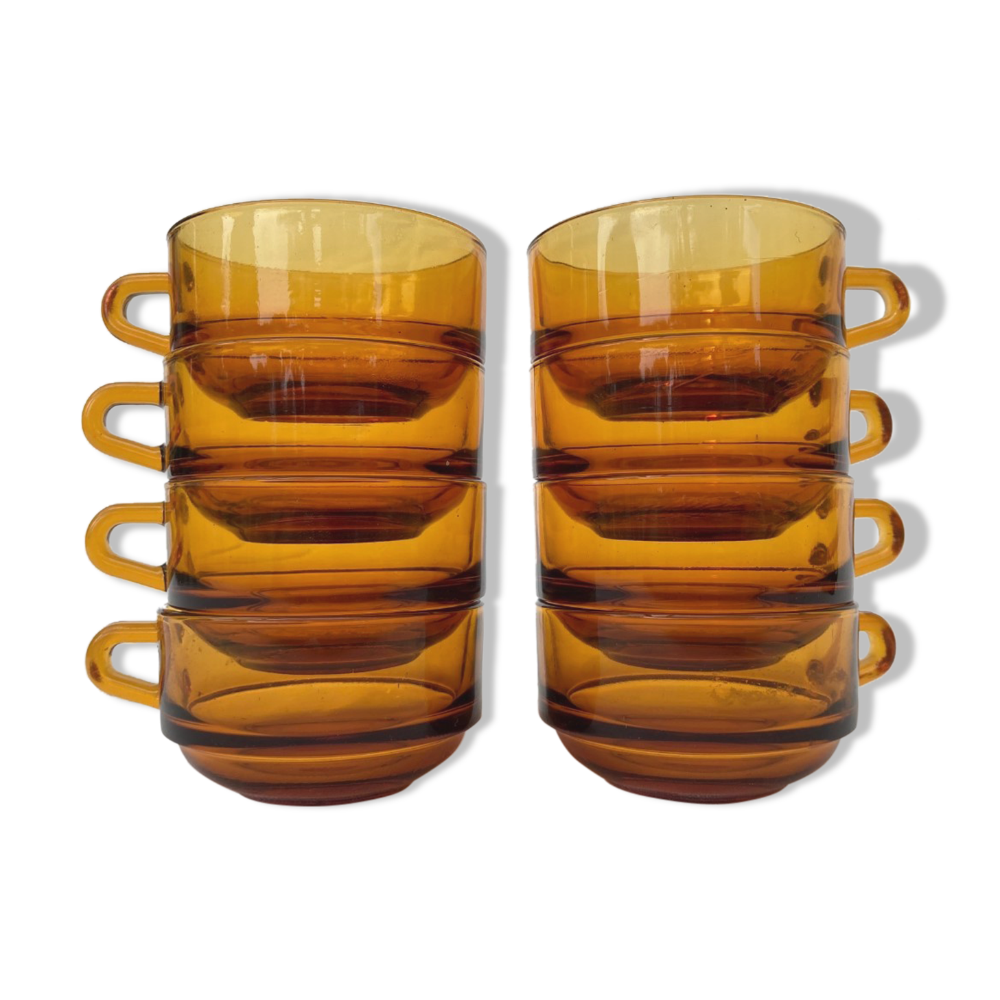 8 cup Duralex amber-coloured coffee cup set