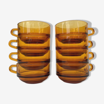 8 cup Duralex amber-coloured coffee cup set
