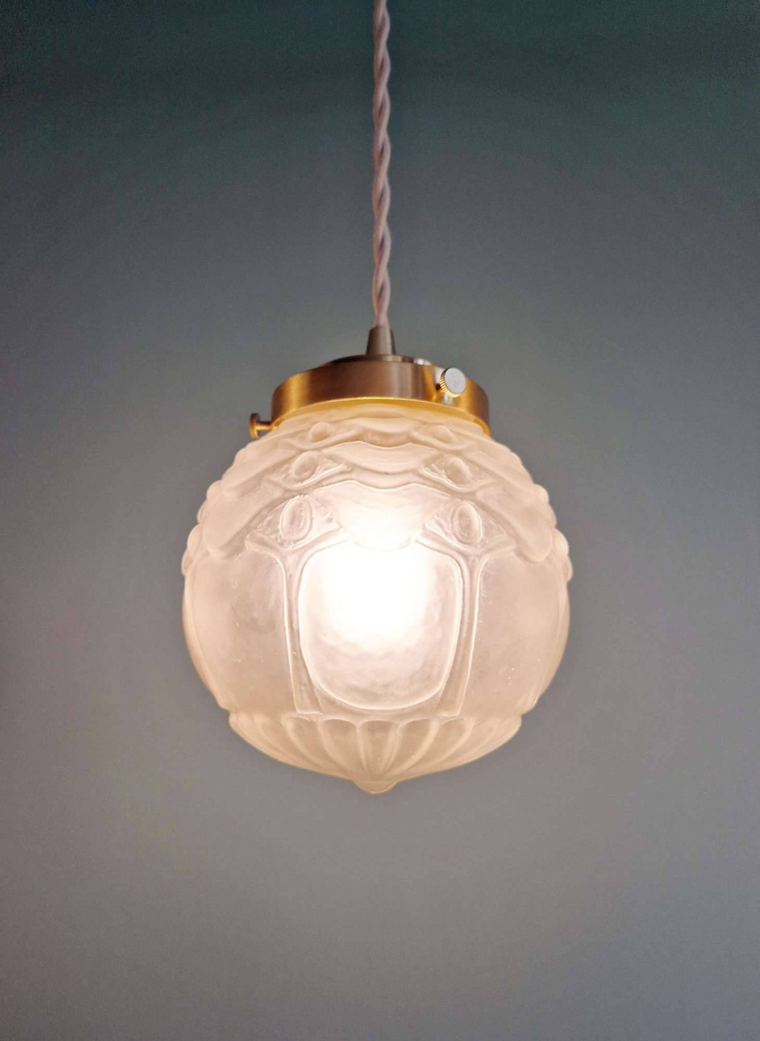 Art Deco satin glass pendant (2 available), 1920s-30s