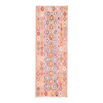 Tapis couloir vintage turc Oushak fait à la main en laine et coton orange 71x202