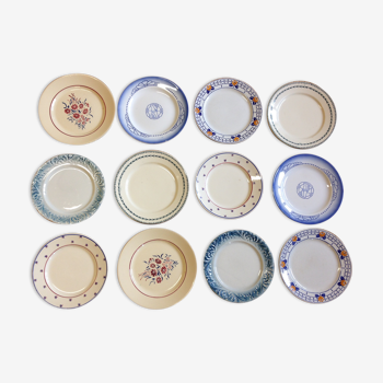 12 old earthenware mismatched plates