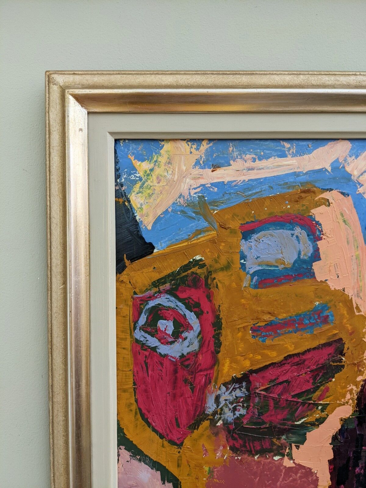 Mid-century modern "perception" swedish vintage abstract portrait oil painting framed