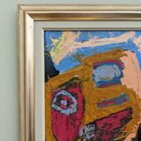 Mid-century modern "perception" swedish vintage abstract portrait oil painting framed