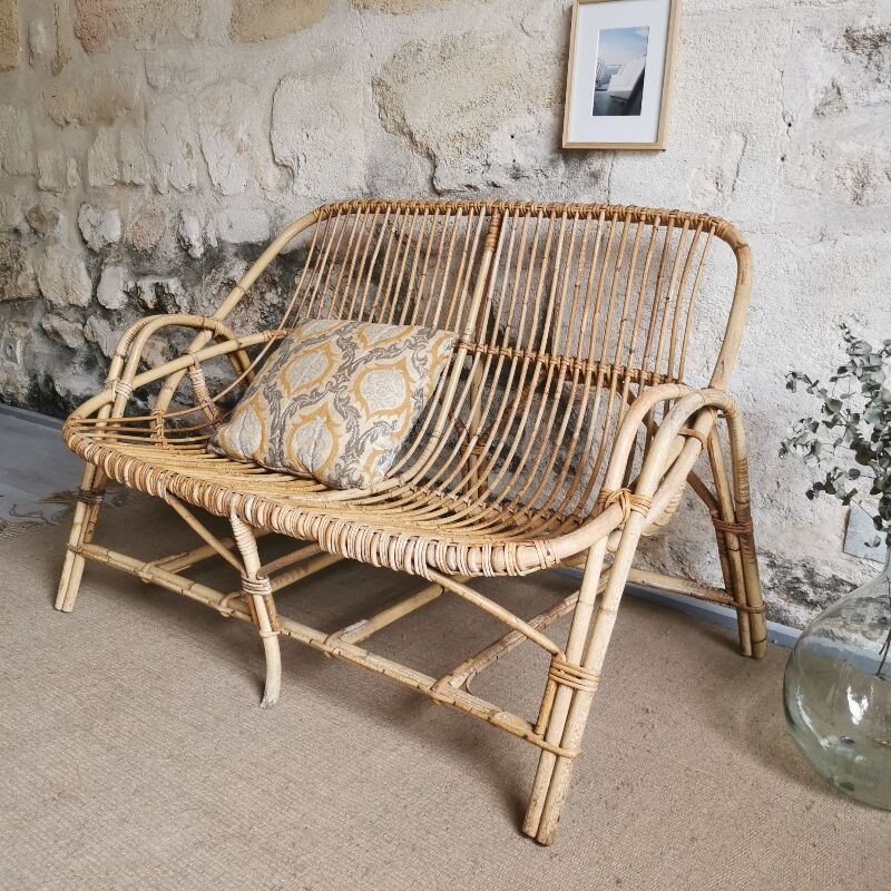 Antique rattan bench