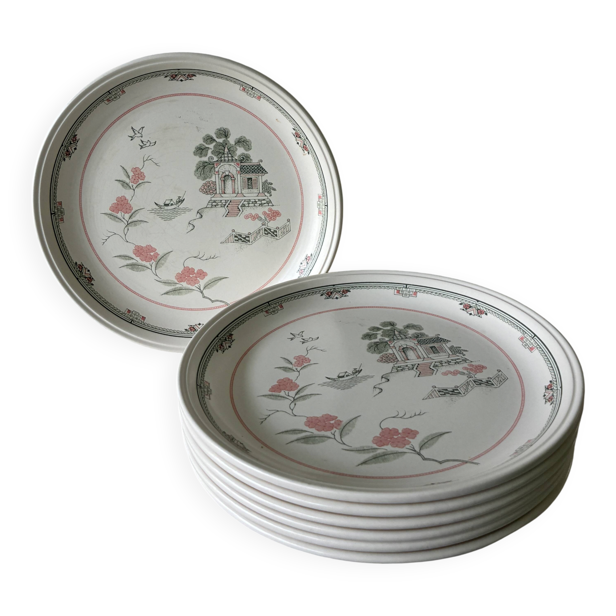 Lot of 7 flat plates with Japanese inspiration.