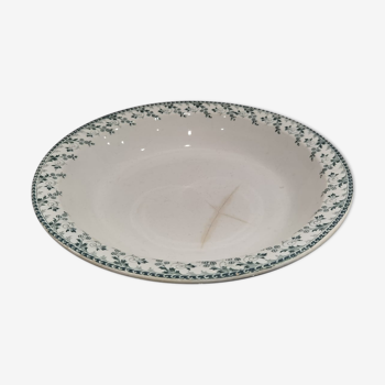 Old hollow dish in Opaque Porcelain of Gien Iron Earth Green Decoration Montigny Collection
