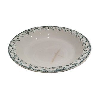 Old hollow dish in Opaque Porcelain of Gien Iron Earth Green Decoration Montigny Collection