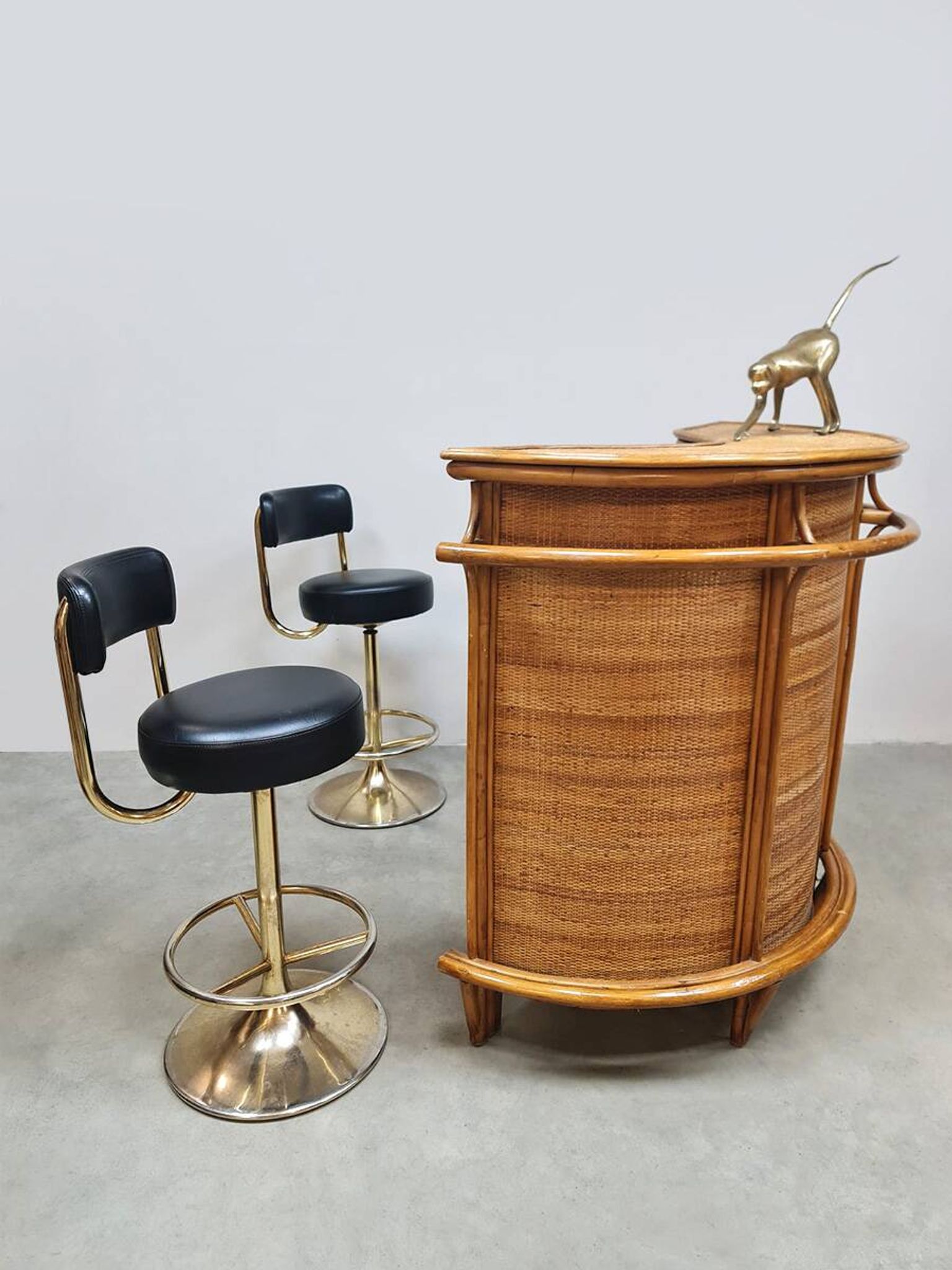 Vintage rattan bamboo Tiki bar cocktail bar 1970