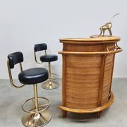 Vintage rattan bamboo Tiki bar cocktail bar 1970