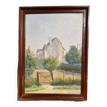 Oil on canvas of the Château de Tennie in Sarthe.